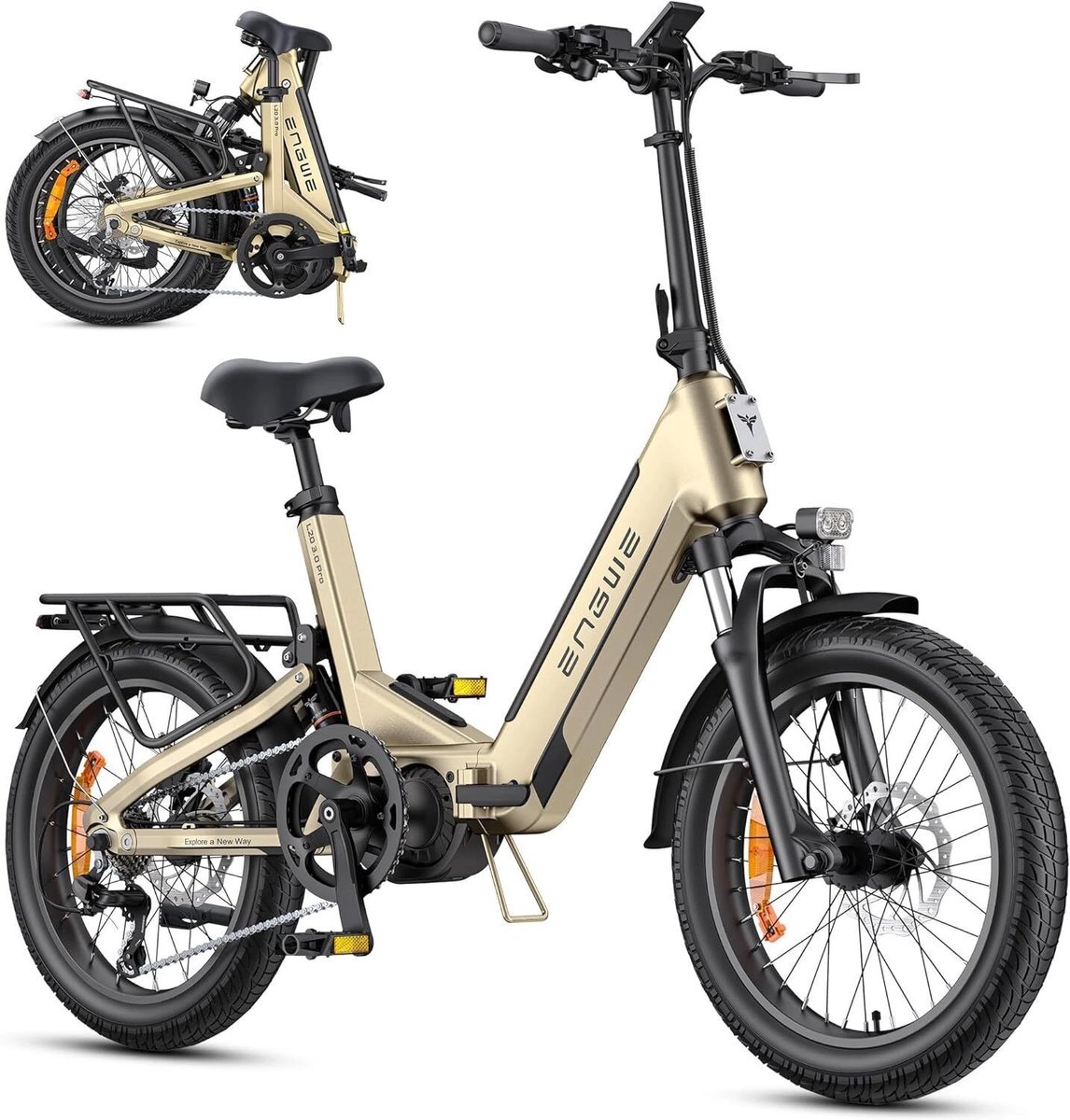 ENGWE L20 3.0 Pro Elektrische Vouwfiets - E-bike - 20 Inch - 250W Middenmotor - 7 Versnellingen - 160 km Actieradius - Hydraulische Schijfremmen - Champagne