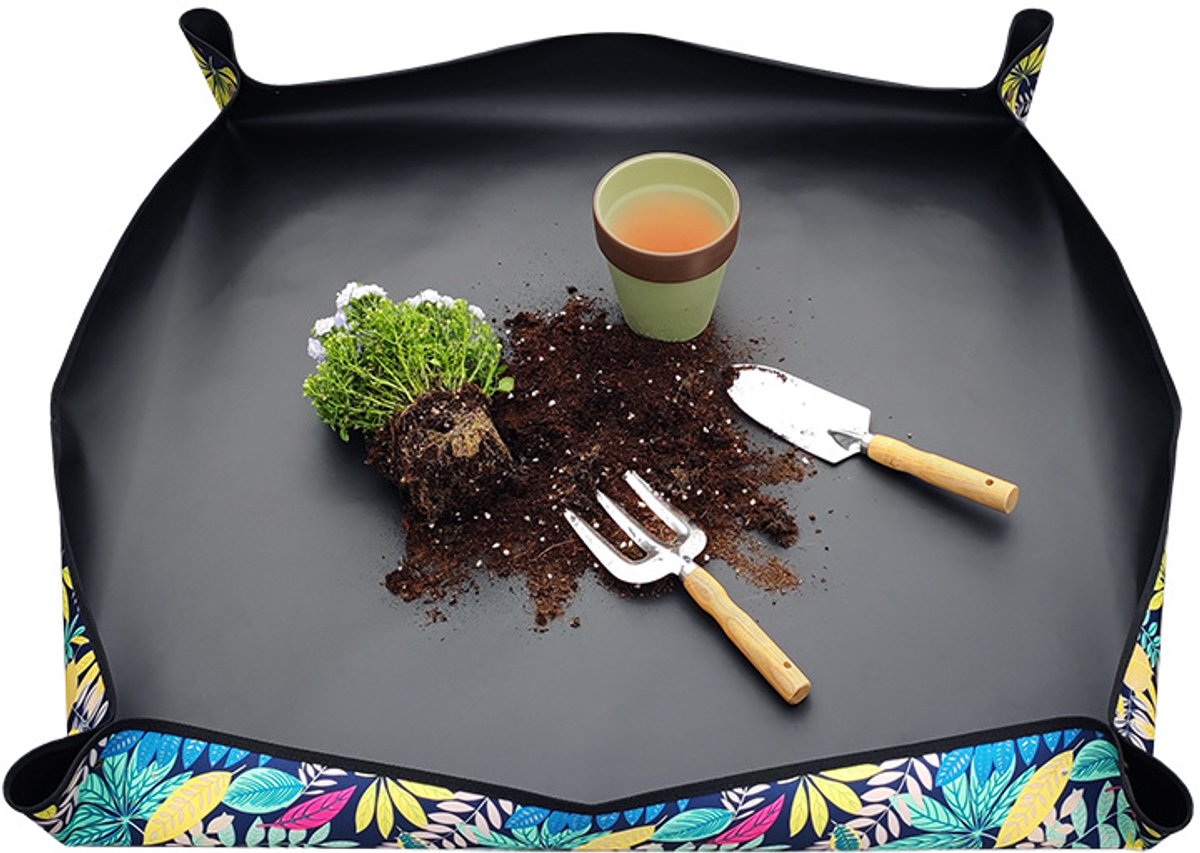 Tuinmat-Verpotmat- Luxe Verpotmat 75x75cm - Waterdichte Plantenmat voor Binnen - Opvouwbare Potgrond Opvangmat - Uniek Cadeau voor Plantenliefhebbers