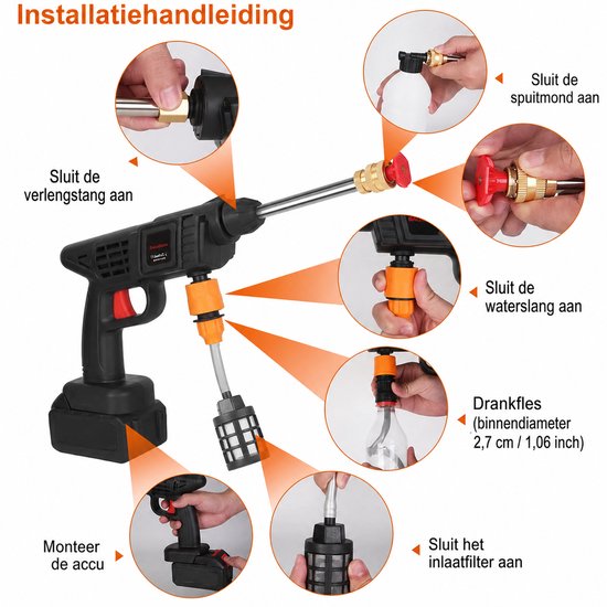Traumheim® Accu hogedrukreiniger - 21V 400W draadloze draagbare hogedrukreinigers - autoreiniger met 2*1500mAh accu's - 5 m slang, voor auto's, tuinen en opslag — afbeelding 2