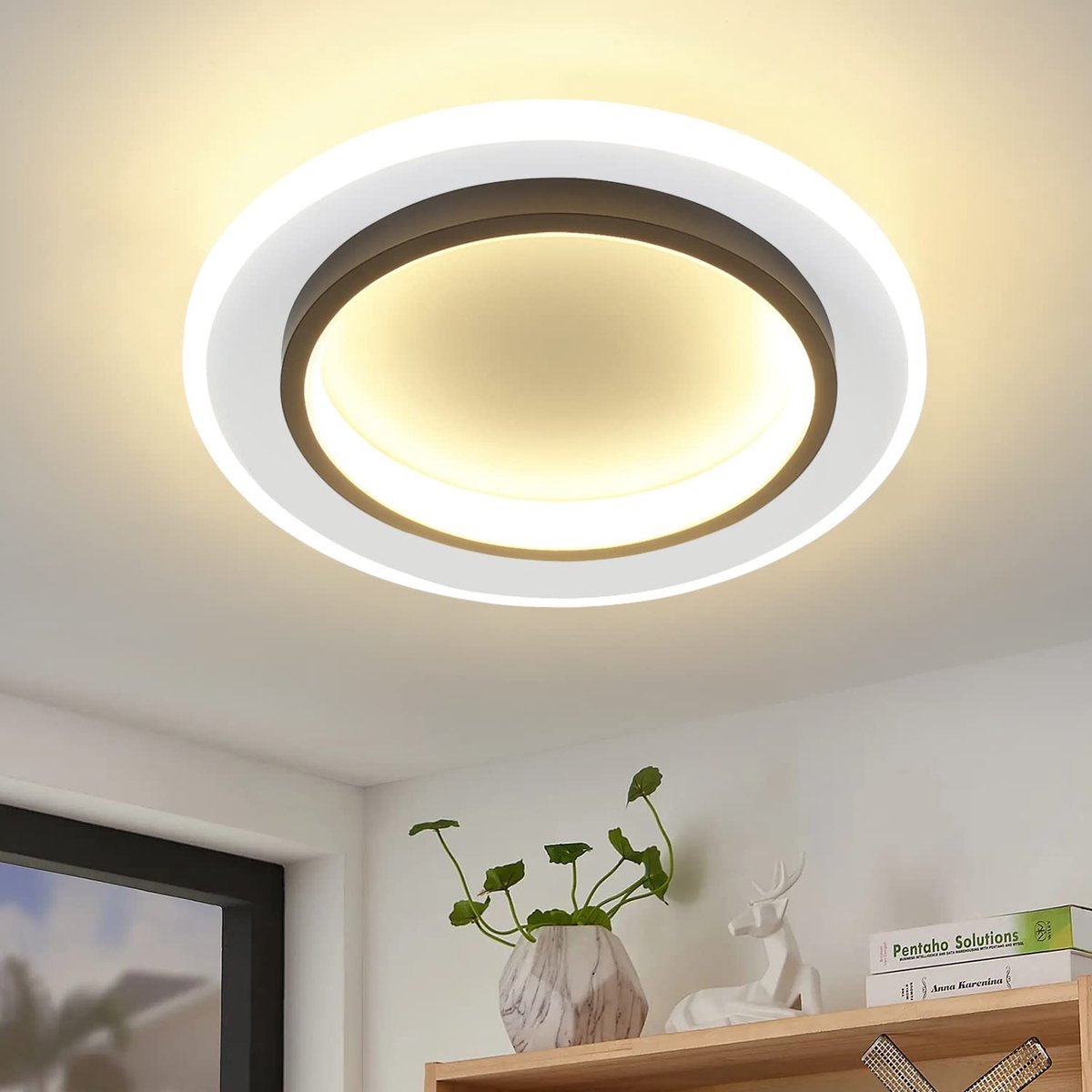 Glitzerlife - Plafondlamp Plafondspot - Modern LED Warmwit - 1x 14W Acryl Metaal - Energiezuinige Hallamp Woonkamer Keuken - Ø23,5 Cm - Zwart