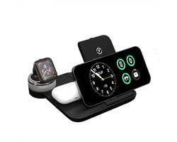 4-in-1Multifunctioneel draadloze oplader iphone-magsafe oplader- Opvouwbaar - Geschikt voor iPhone & Android Smartphones - Geschikt voor MagSafe iPhone, Apple Watch, AirPods - Android-Met LED-verlichting - horizontaal en verticaal opladen - zwart