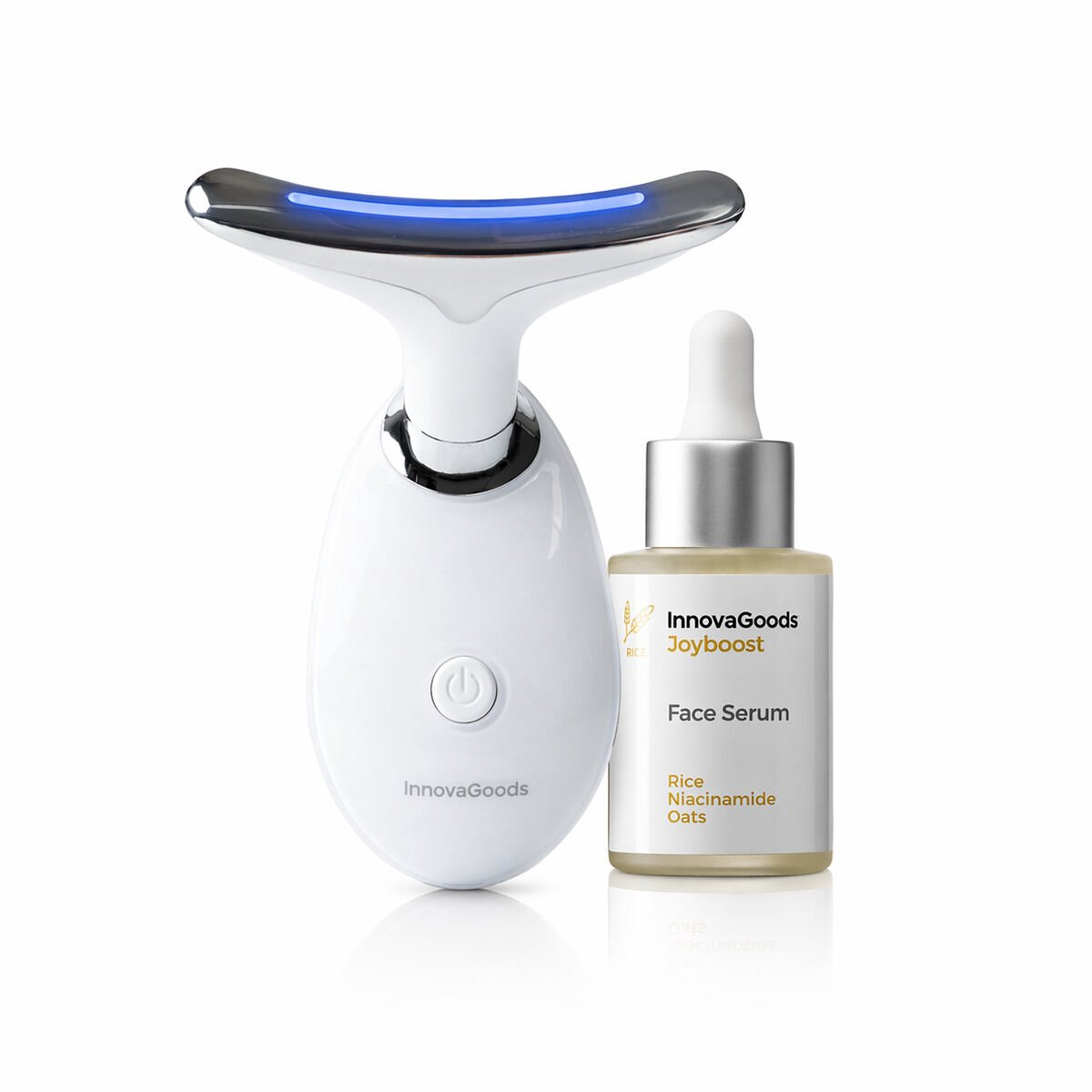 Pack Verstevigende Gezichtsmassager met LED, EMS en Warmte en Gezichtsserum Rice Joyboost 30 ml InnovaGoods