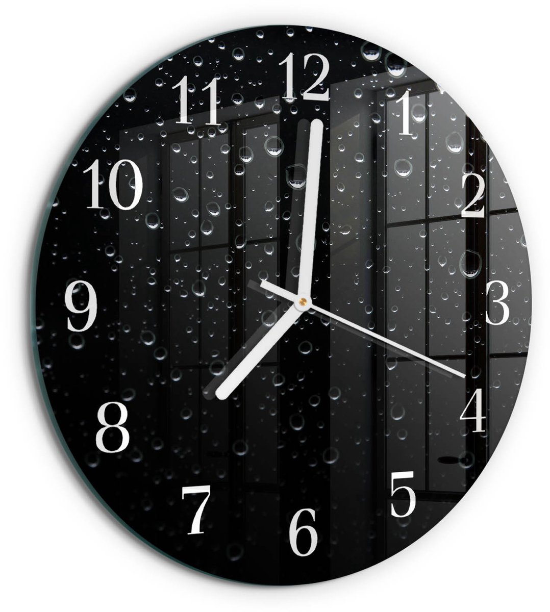 TULUP Wandklok - Druppels Wandklok Glas Met Motief - 30fi cm - Zwart Decoratieve Glazen Klok - Witte Handen - Ronde Wandklok - Decoratieve Glazen Klok - Glazen Wandklok Design Zwart - Druppels