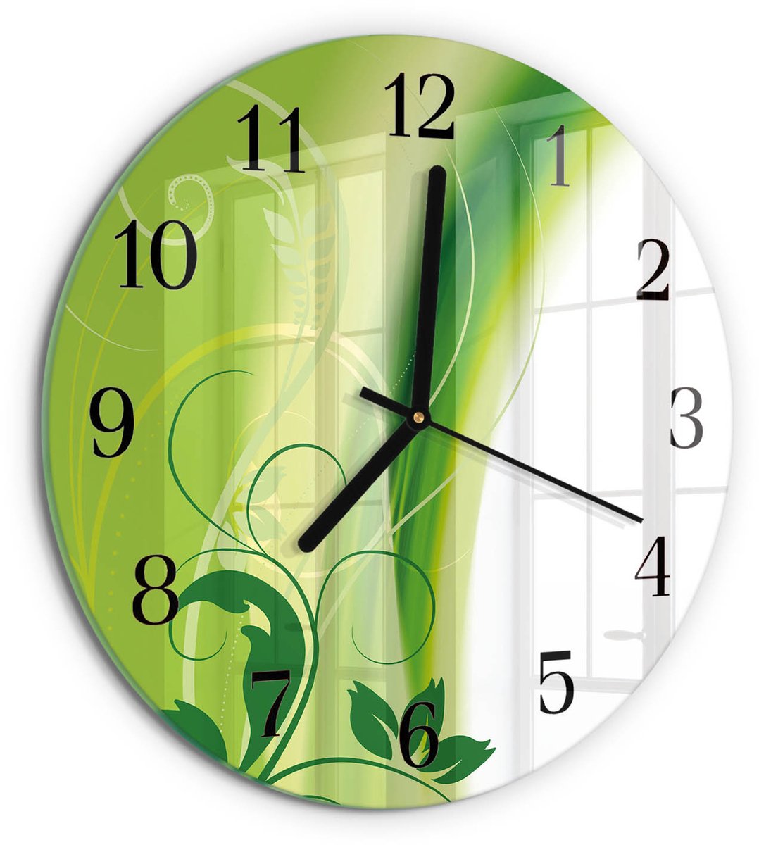 TULUP Wandklok - Bloemenpatroon Glazen Wandklok Design - 30fi cm - Groente Klok Glas Met Opdruk - Zwarte Handen - Ronde Wandklok - Gekleurde Glazen Klok - Glazen Klok Met Print Groente - Bloemenpatroon