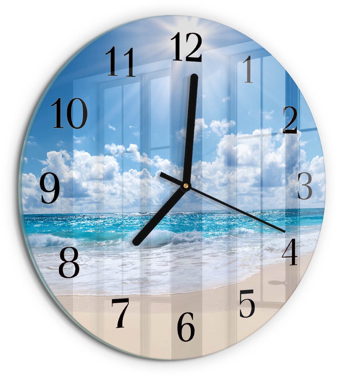 TULUP Wandklok - Lucht Moderne Wandklok Glas - 30fi cm - Blauw Wandklok Glas Decoratie - Zwarte Handen - Ronde Wandklok - Glazen Klok Met Print - Wandklok Glas Met Motief Blauw - Lucht