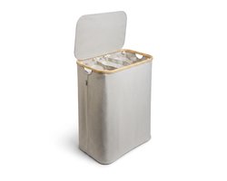 Alles & Co. XXL Wasmand 141 Liter - 3 Vakken Wassorteerder - Met Uitneembare Waszakken - Bamboe & Grijs