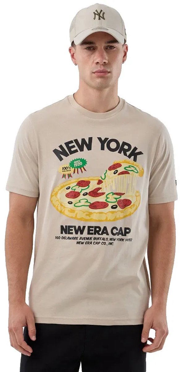 New Era Pizza T-shirt Met Korte Mouwen S Man Beige