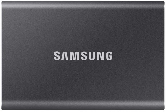 Grijze Samsung Portable SSD T7.
