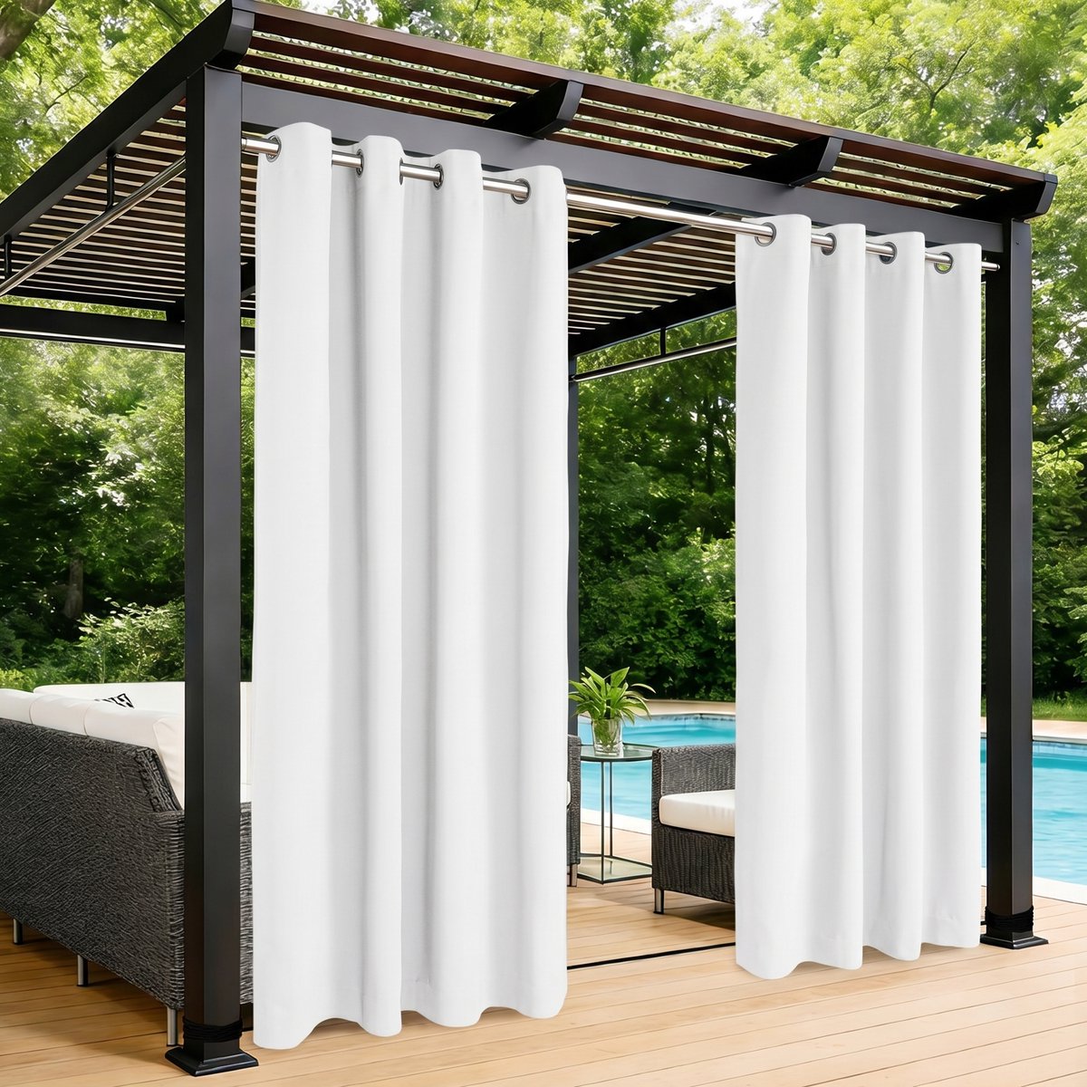MUPOO Extra Brede Waterdicht Verduisterend Buitengordijnen met Ringen -Outdoor gordijnen Waterdicht & Weerbestendig - Isolerende- Voor Veranda, Pergola & Terras - 180x274 cm - Wit-2 stuks(Rideau Extérieur) Wit-2 stucks
