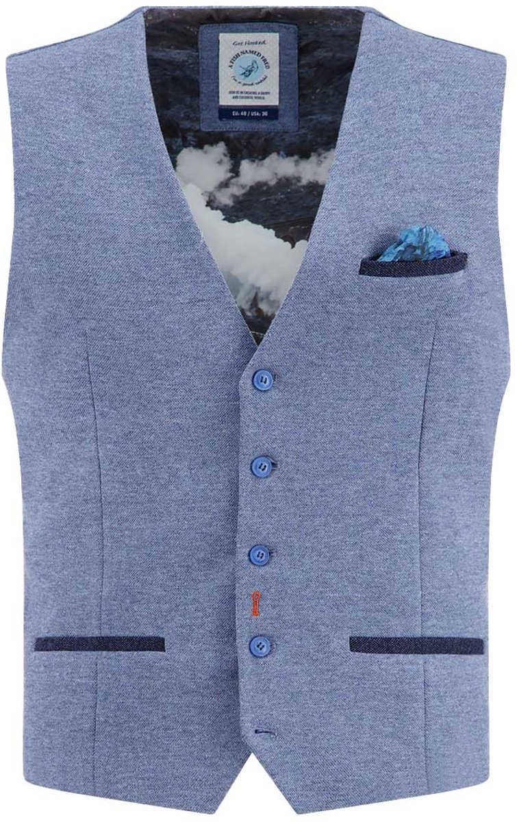 A Fish Named Fred gilets blauw gemeleerd normale fit