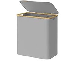 Wasmand 60 x 38.5 x 70.5 cm, grijs met deksel, 3 vakken voor vuile was, met 3 afneembare mesh voeringen. Grote capaciteit van 150 liter, modern en eenvoudig design