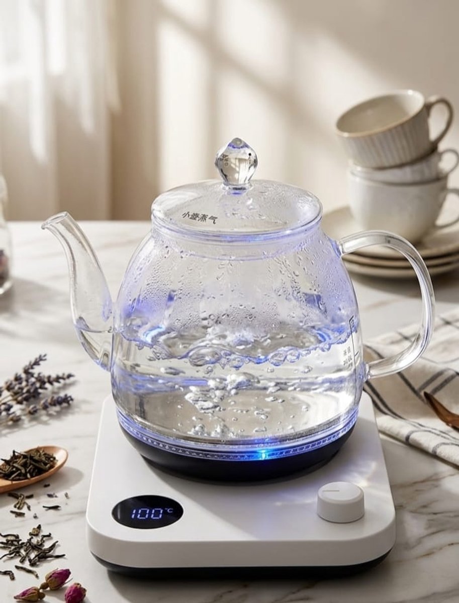 Glazen Theepot-Met temperatuur regeling-1.5 ltr-Led verlicht-Waterkoker-Indicator-RVS