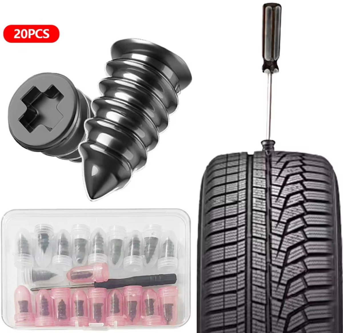 Actie4you® - 20x Rubberen Bandenreparatiespijkers - Vacuüm Bandenreparatie Set - Bandenpunctie Nagels - 2 Maten – Autoband Reparatie - Voor Auto & Motor