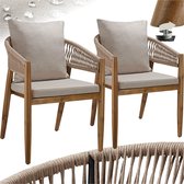 tectake® Set van 2 Tuinstoelen Manacor - Houten Tuinstoel in Rope-Design - Balkonset - Weerbestendige Buitenstoel van Gelakt Acaciahout - Zandkleur - 59 x 58 x 76,5 cm - Stoelen voor Tuin, Balkon, Terras