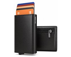 The Verge® Premium - Pasjeshouder Uitschuifbaar Met Rits - Pasjeshouder Mannen - Creditcardhouder - RFID Pashouder - Brief- & Muntgeld 11 pasjes - Kaarthouder - Zwart Leer Met Rits & Magneetsluiting - Incl. Luxe Cadeauverpakking