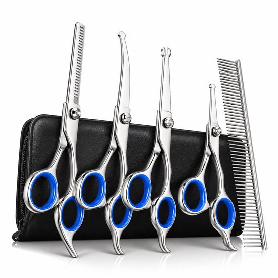 BOTC Schaar voor Dieren - Set 5 stuks - Zilver - Effileerscharen - Honden scharenset - Dierenschaar - Trimscharen - Trimset