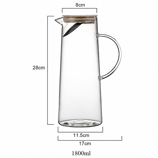 Glasrijk® Waterkaraf 1,8 L - Waterkan met Deksel En Filter - Glas - Glazen Karaf 1,8 Liter - Schenkkan - Glazen waterkan - Waterkaraf voor fruitwater - Multifunctionele decanteerkaraf - Waterkan - Waterkaraf