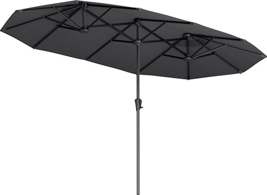 LifeGoods Dubbele Parasol - Tuin - 220x400cm - tot 8 Personen - Waterdicht - UPF50+ - Donkergrijs