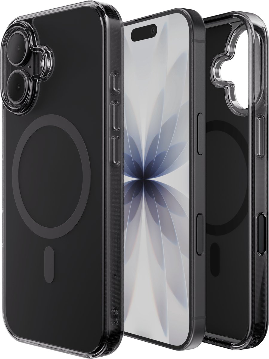 Reovo - Hoesje Geschikt voor Apple iPhone 17 - Met Koord - Geschikt voor MagSafe - Transparant - Zwart - anti-val technologie