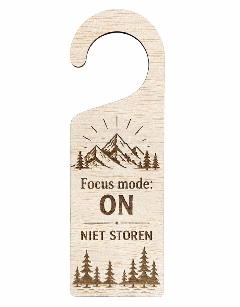 Houten Deurhanger Niet Storen – Focus Mode ON – Deurbord voor Kantoor, Thuiswerken, Gaming, Studeren & Slaapkamer – Lasergravure Hout