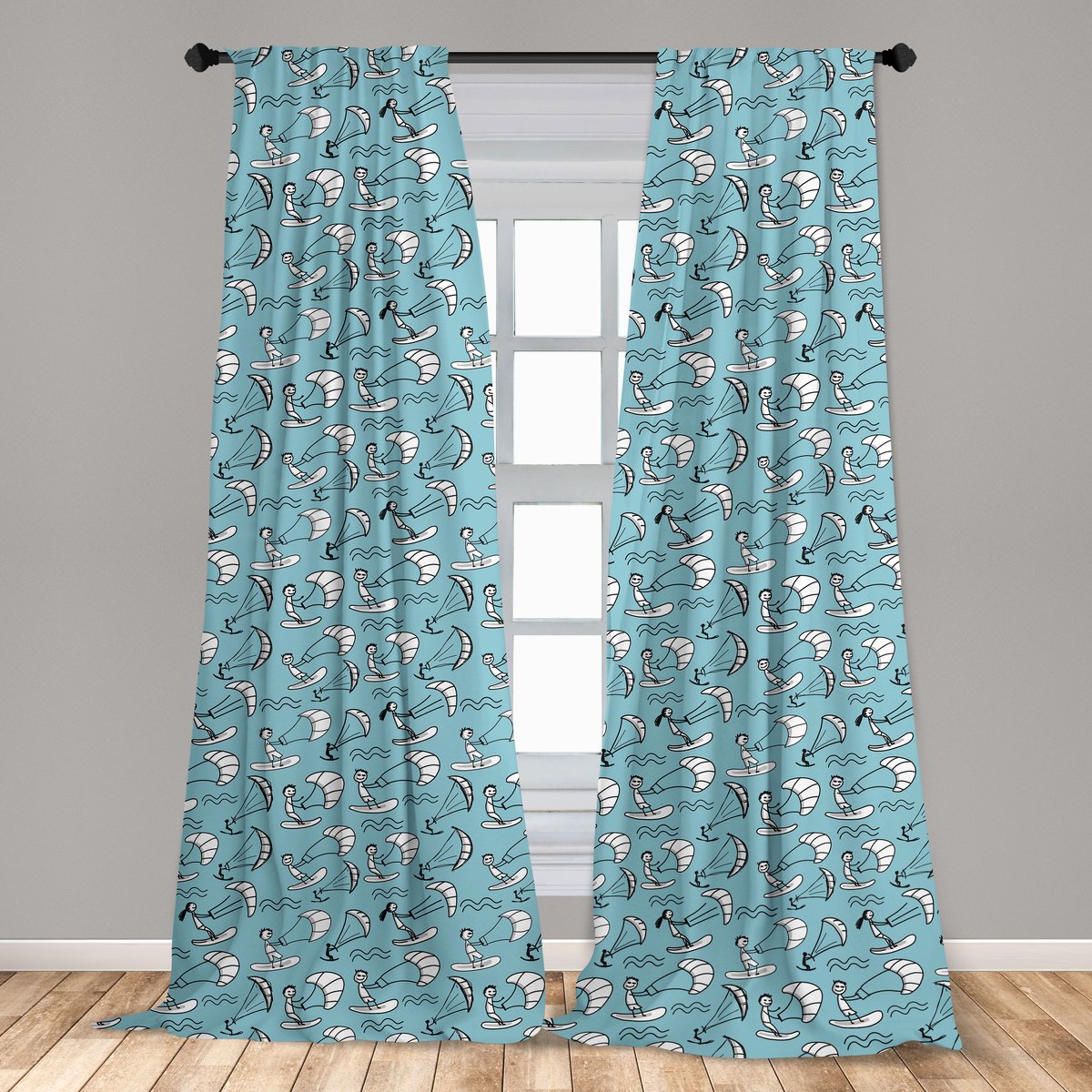 ABAKUHAUS Kites gordijnen – 2-delige set microvezel 150×175 cm – lichtblauw/wit, halfverduisterend Bleekblauw Wit