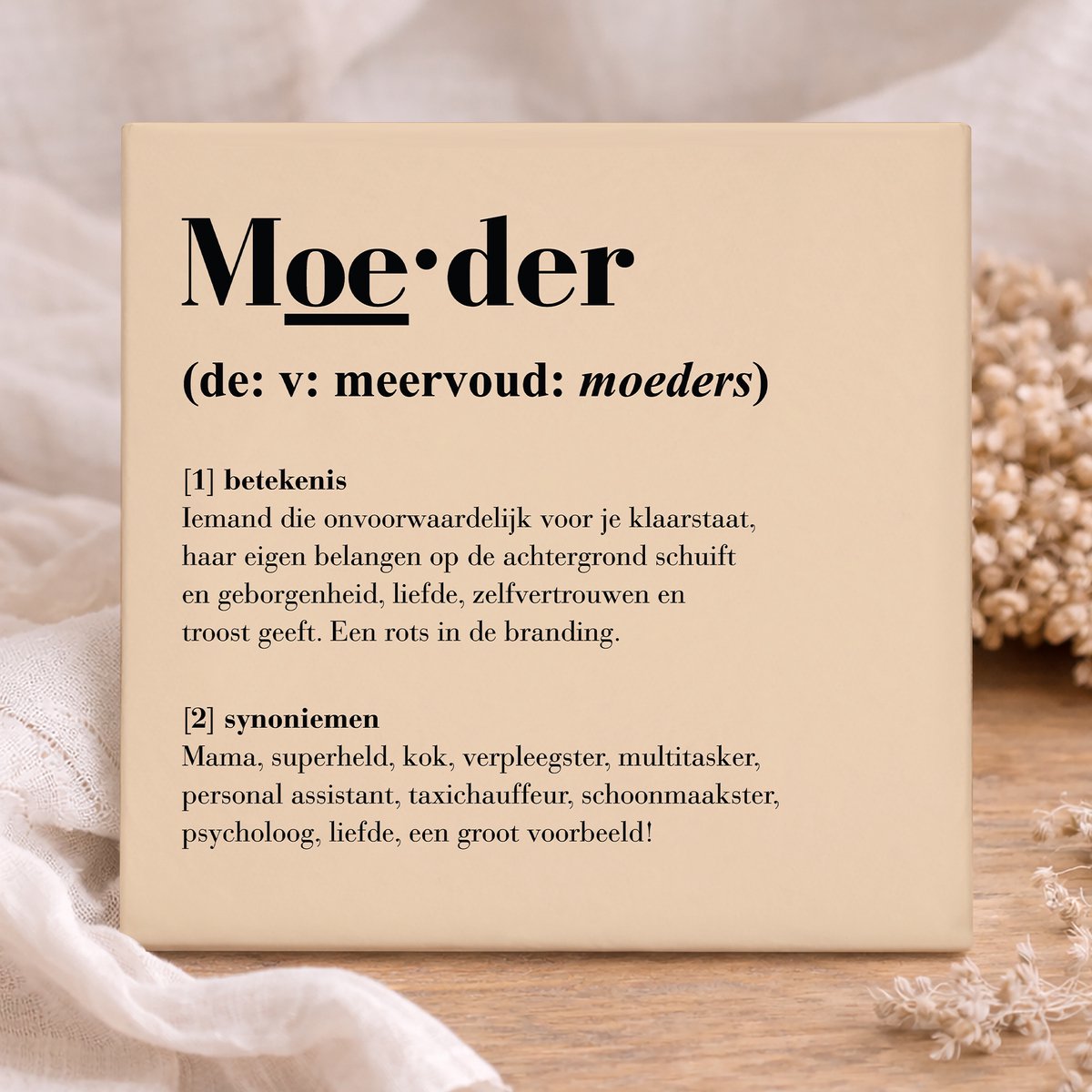 Printazzy – Tegeltje met Tekst – Definitie Moeder – neutrale decoratie – stijlvol cadeau m