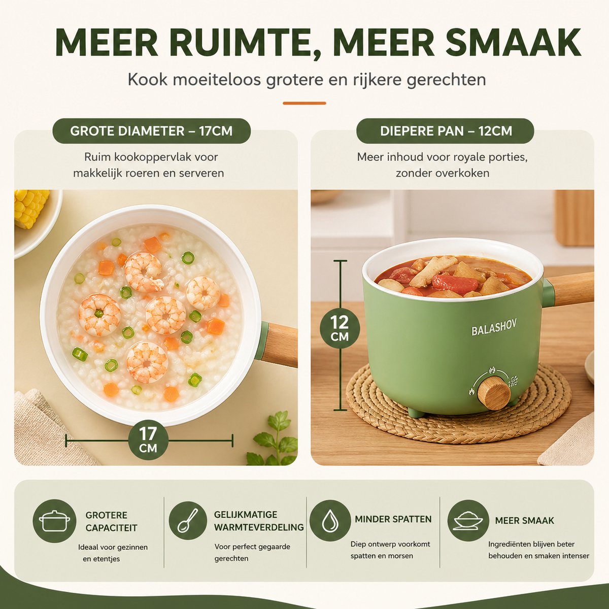 Jurrys Elektrische Stoofpot - Kookpot - Kookpan - Hotpot - Stoofpan - Compact -Langzaam garen - RVS Binnen pan - 24.5 cm - Groen – foto 3