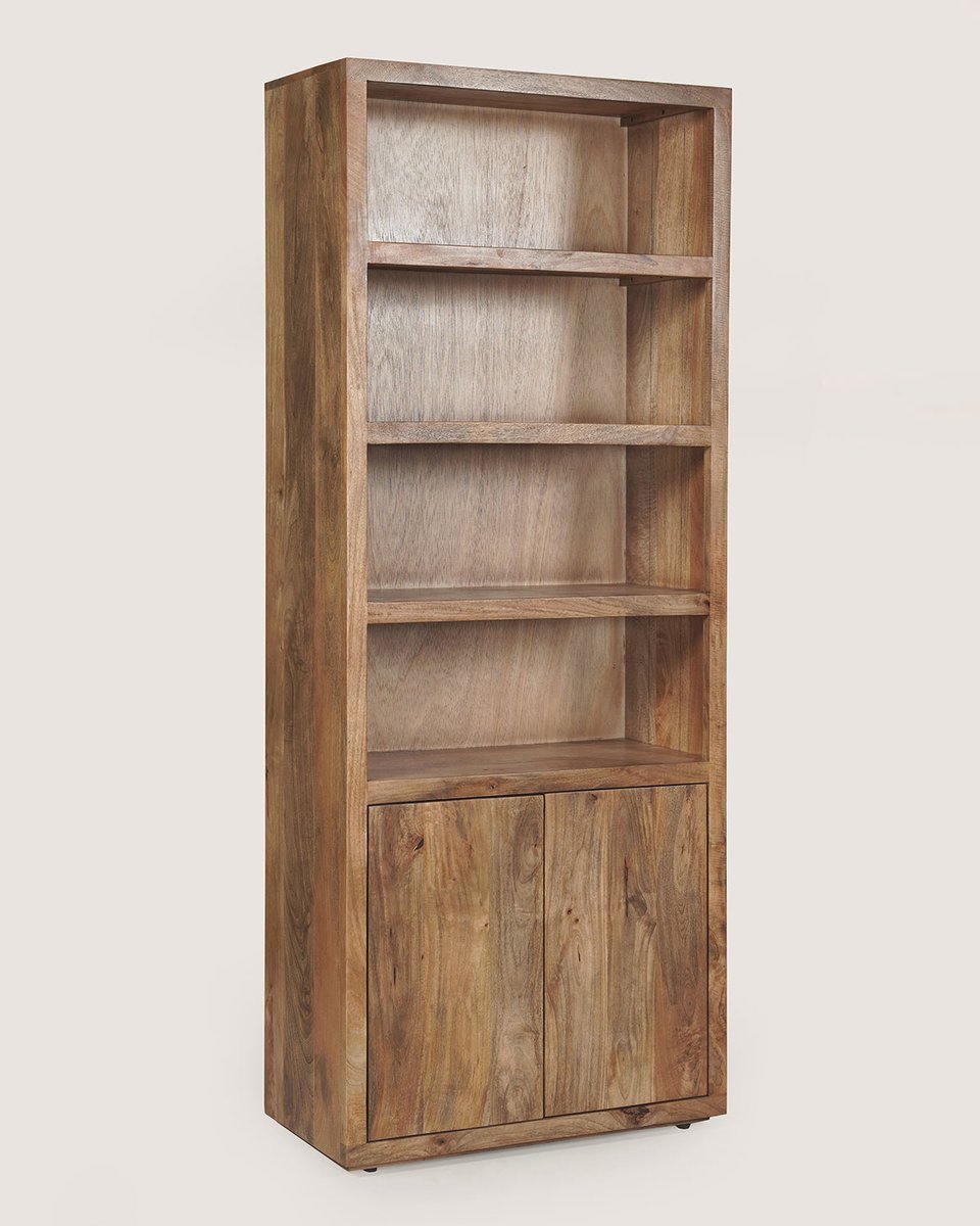 Boekenkast 80 cm Mangohout – 2 Deuren & 4 Vakken – Bruin – Landelijk
