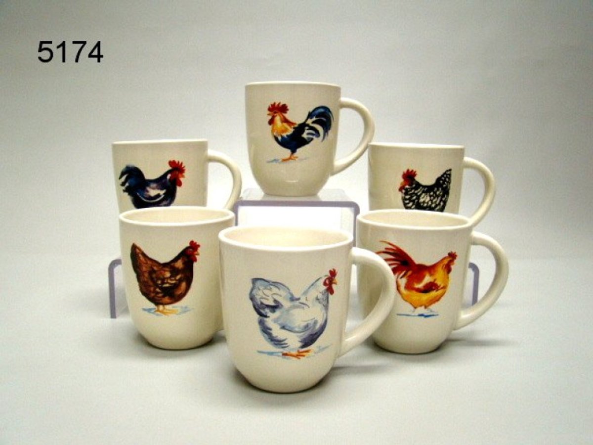 Espresso Mokken Set 6-delig – Kippen Design – 150 ml – Keramiek