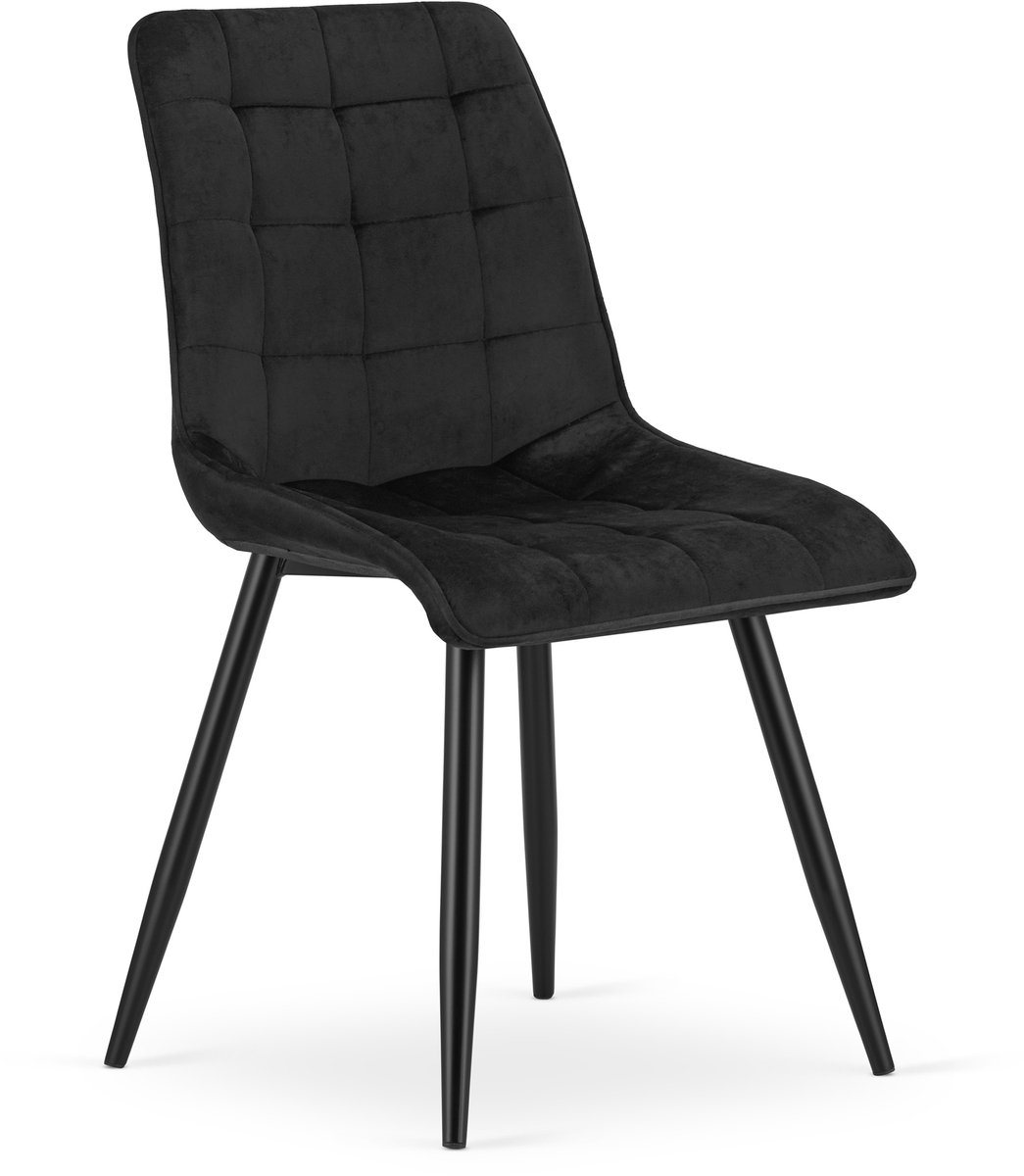 LEOBERT Eetkamerstoel SPLIT – Zwart Velvet / Fluweel – Gestoffeerde Zitting – Zwarte Metalen Poten – Modern Design – Voor Eetkamer en Keuken