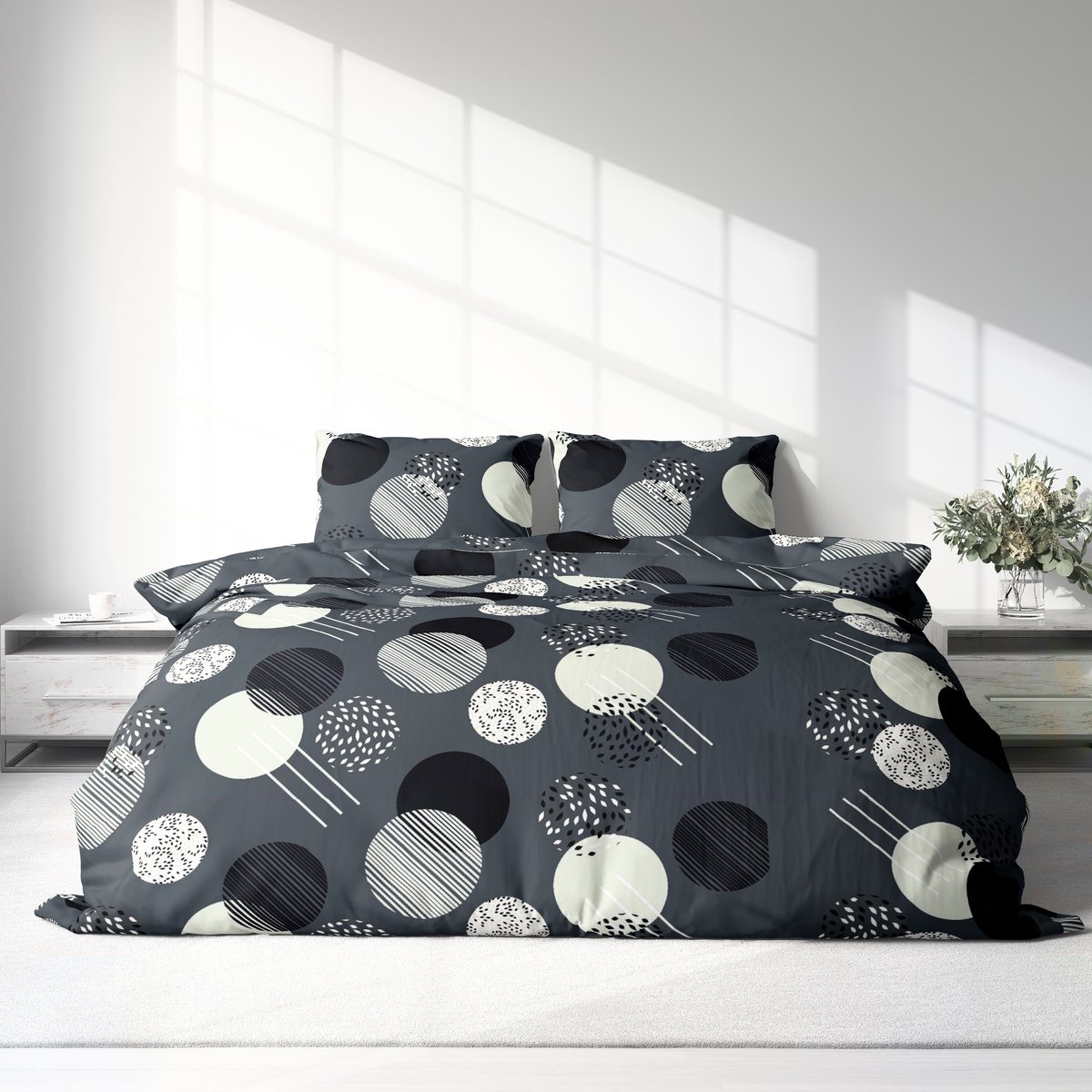 Dekbedovertrek 100% Katoen Premium - 240 x 220cm (Lits-jumeaux) - Bollen dark