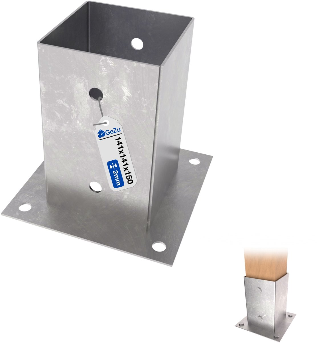 GeZu Impex Paalhouder Met Plaat Thermisch verzinkt 141 x 150 mm stalen verzinkte pergoladrager paaldrager paalhouder