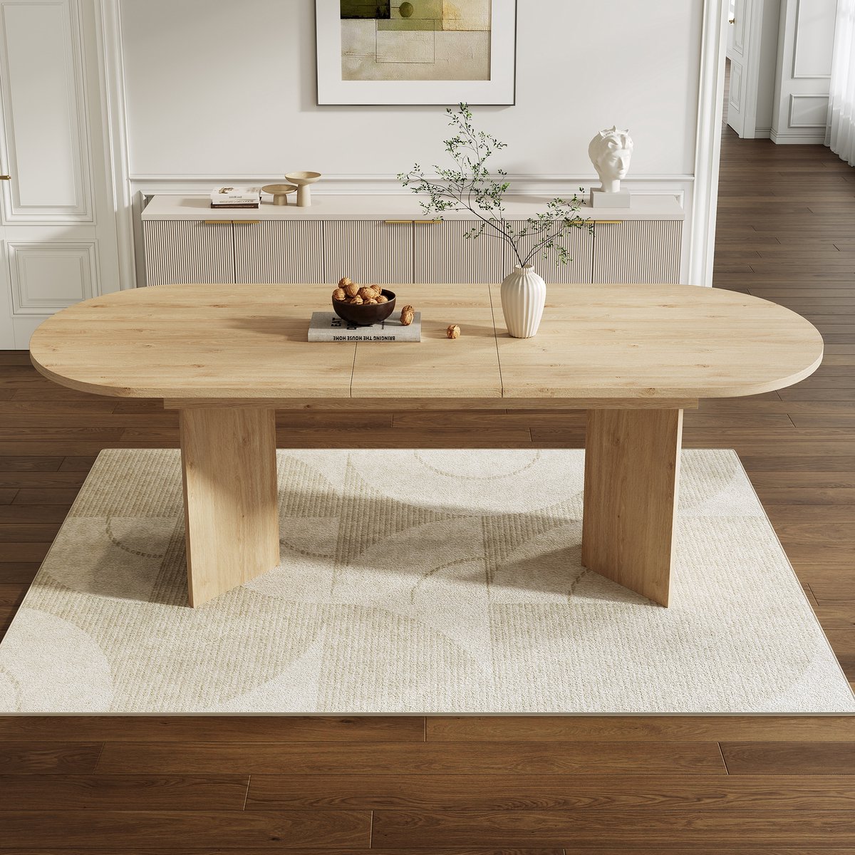 BLACKCOLORS Uitschuifbare eettafel 160/200 * 90 cm, geschikt voor 6–8 personen, eettafel met afgeronde hoeken, verdikt tafelblad, uitschuifbare eettafel in eenvoudige stijl, eikenkleur