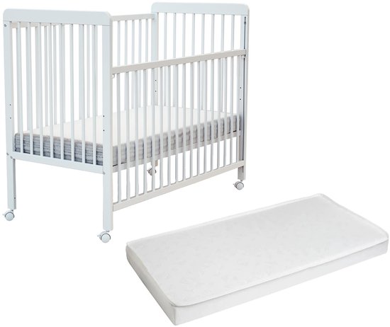 WEBABY - Houten uitschuifbaar babybedje met matras LIVO Wit 60 x 120 cm