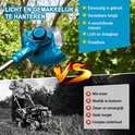 Turquoise grastrimmer met zaagblad, eenvoudig te hanteren, verstelbare lengte, 4 messen, licht, draagbaar en draadloos.