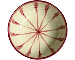 Atelier Fiesta | Ontbijtkom Bol Numero 3 | Carpa Rosa Roja - Roze Rood | Spaans Keramiek | Handgemaakt en met de hand beschilderd | Oudroze | Gestreept - Strepen - Streepjes - Uitlopende strepen