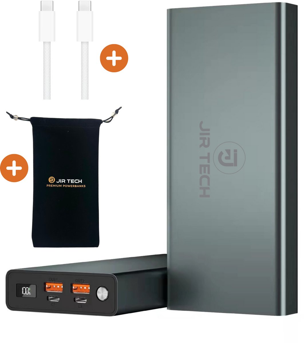 JIR Tech Powerbank 30000 mAh 100W Grijs Snelladen
