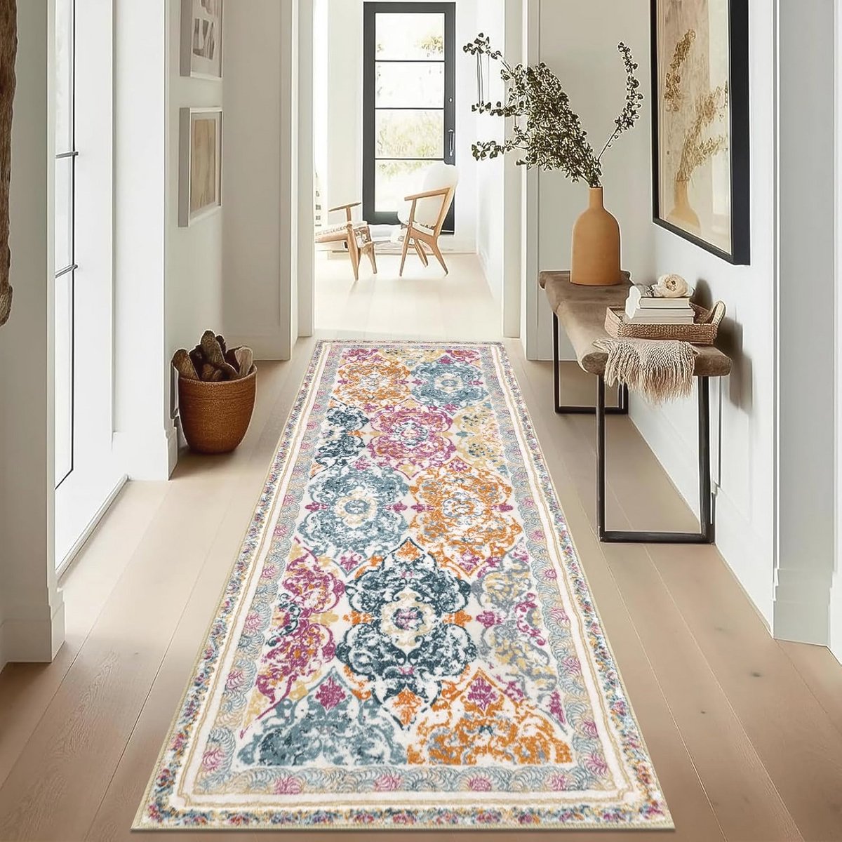 Antislip Tapijtlopers 50 x 150 cm - Machinewasbare Zachte Vloertapijt voor Ingang en Balkon, Vintage Chique Design