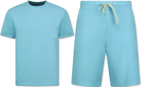 Zomer Set Heren - Ribbed Oversized T shirt Heren - Korte Broek Heren - Two Piece Setje - Twinset - Shorts Heren - 918 - Turquoise - Maat: M