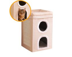 MIRO® Kattenhuis - Kattenmand - Krabton Met Krabpaal - Opvouwbaar - Kattenhuizen - Kattenhok - Dierenhuis - Met Krabmat - Beige