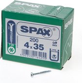 Spax Spaanplaatschroef platverzonken kop verzinkt T-Star T20 deeldraad 4.0x35mm (per 200 stuks)