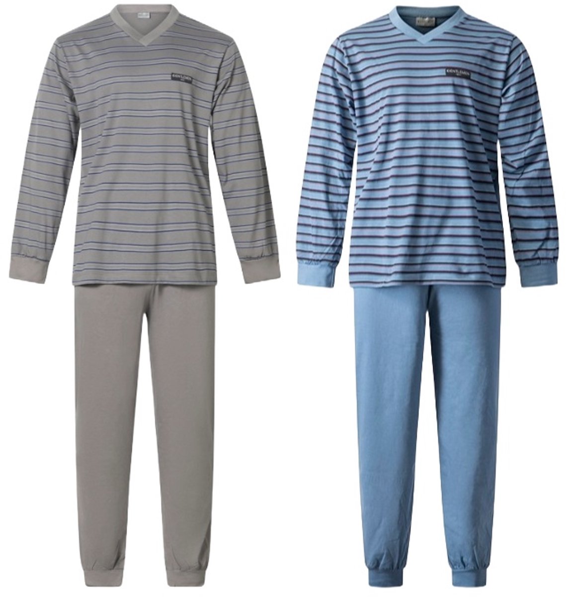 Gentlemen - 2 heren pyjama's 114237 - all season - V-hals - grijs en blauw - maat M