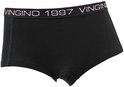 Zwarte boxer met roze en paarse 'VINGINO 1997' tekst op de elastische band.