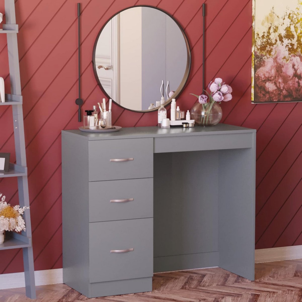 Moderne Make-uptafel met 3 Laden - Stijlvol Slaapkamermeubilair in Grijs