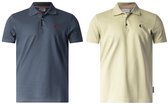 2 polos piqués de luxe pour homme - Gentlemen - manches courtes - bleu foncé et vert olive - taille M