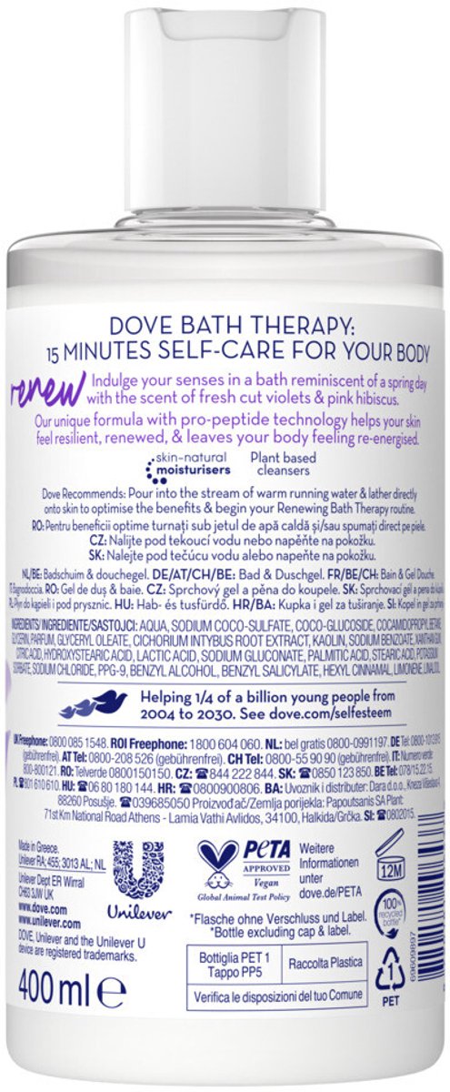 Goedkoopste 3x Dove Bath Therapy Renew Badschuim & Douchgel 400 ml