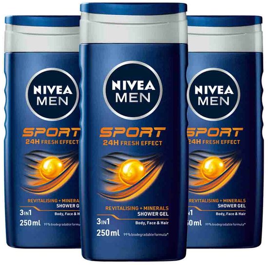 NIVEA Men Sport Douchegel - 3 x 250 ml - Voordeelverpakking