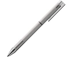 LAMY set bestaande uit 1x Twin Pen multi-pen systeem met logo 606 balpennen en vulpotlood van roestvrij staal in geborsteld en 1x echt lederen etui in zwart voor twee schrijfinstrumenten