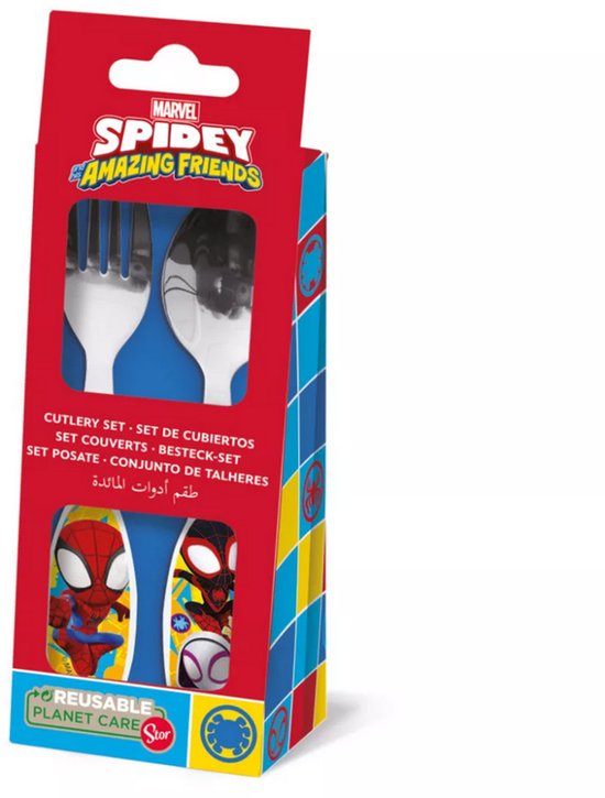 Spiderman Spidey & Friends metalen bestekset - 2 stuks