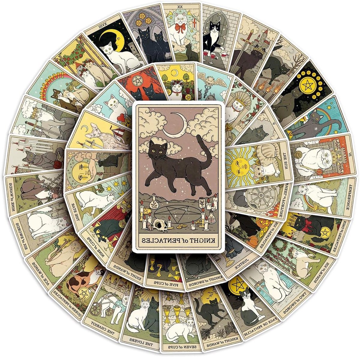 Tarotstickers 78 stuks kattentarotkaartstickers waterdichte decoratieve stickers